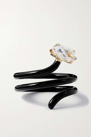 Bea Bongiasca + Long Vine 9-Karat Gold, Sterling Silver, Rock Crystal and Enamel Ring