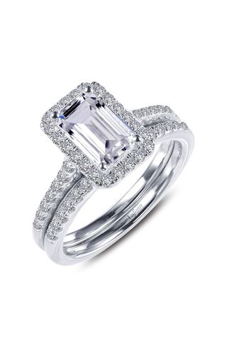 Lafonn + Emerald Cut Halo Engagement Ring