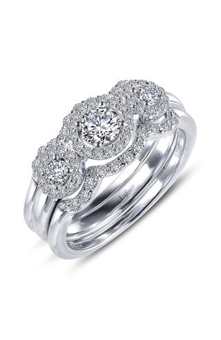 Lafonn + Three Stone Halo Engagement Ring