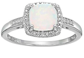 Amazon Collection + Sterling Silver Cushion and Diamond Accented Halo Engagement Ring