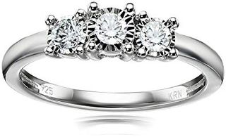 Amazon Collection + Sterling Silver 3-Stone Diamond Engagement Ring