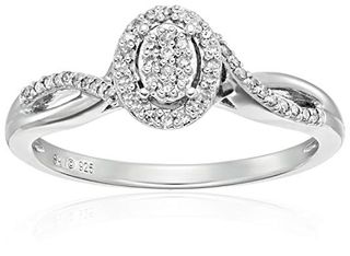 Amazon Collections + Sterling Silver Diamond Oval Halo Engagement Ring