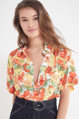 Urban Outfitters + Cropped Button-Down Hawaiian Shirt