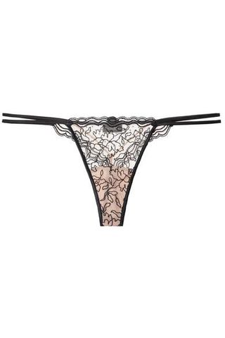 La Perla + Marble Mood Satin-Trimmed Embroidered Tulle Thong