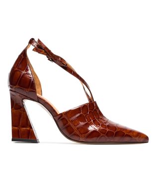 Ganni + Brown Lina 90 Leather Pumps