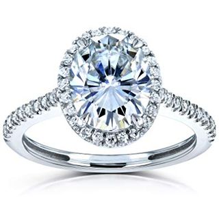 Kobelli + Oval Moissanite and Diamond Halo Engagement Ring
