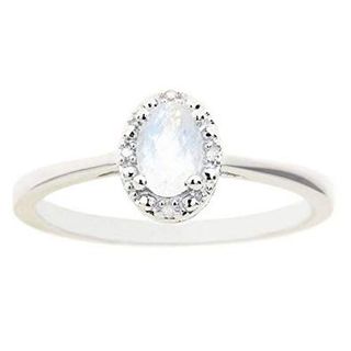 The Jewelry Master + Oval Shape Moonstone & Diamond Halo Engagement Ring