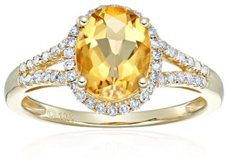 Amazon Collection + Yellow Gold Citrine and Diamond Oval Halo Engagement Ring