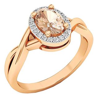Dazzling Rock + Oval Morganite & Round Diamond Halo Engagement Ring