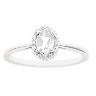 The Jewelry Master + Oval Shape White Topaz & Diamond Halo Engagement Ring