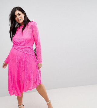 ASOS Curve + Neon Lace Asymmetric Hem Midi Dress