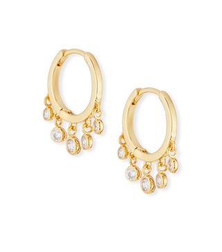 Tai Jewelry + Huggie Hoop Earrings w/ Crystal Drops