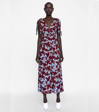 Zara + Floral Print Dress With Ties