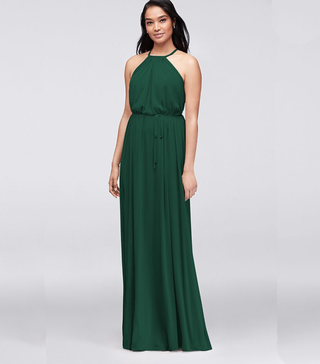 David's Bridal + Soft Mesh Halter Bridesmaid Dress With Sim Sash