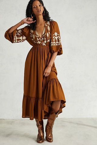 Let Me Be + Embroidered Open-Back Maxi Dress