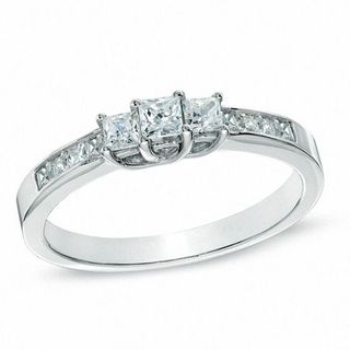 Gordon's + Princess-Cut Diamond Three Stone Engagement Ring in 10K White Gold