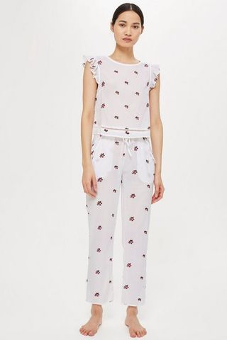 Topshop + All Over Embroidered Pyjama Set