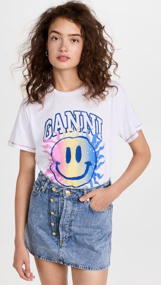 Ganni + Light Jersey Smiley Relaxed T-Shirt