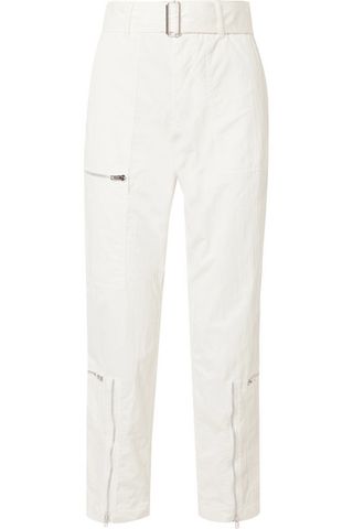 Helmut Lang + Cropped Belted Cotton-Blend Twill Straight-Leg Pants