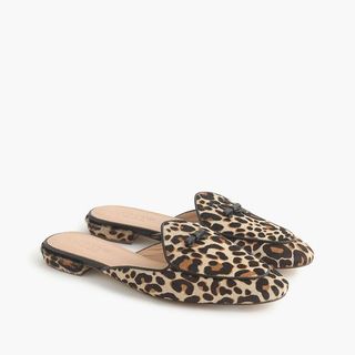 J.Crew + Piped Loafer Mules in Calf Hair