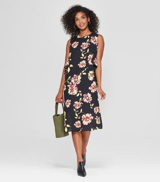 Who What Wear x Target + Floral Print Sleeveless Ruffle Midi Dress