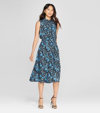 Who What Wear x Target + Floral Print Ruffle Placket Midi Dress