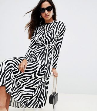 ASOS + Tie Waist Maxi Dress in Zebra Print