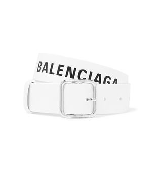 Balenciaga + Logo-Print Leather Belt