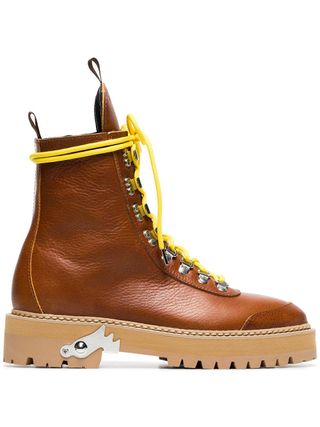 Off-White + Camel Lace-Up Leather Hiking Boots