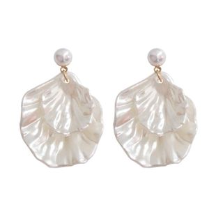 Paletti + Natural Pearl Shell Asymmetric Earrings Double Leaf Earrings