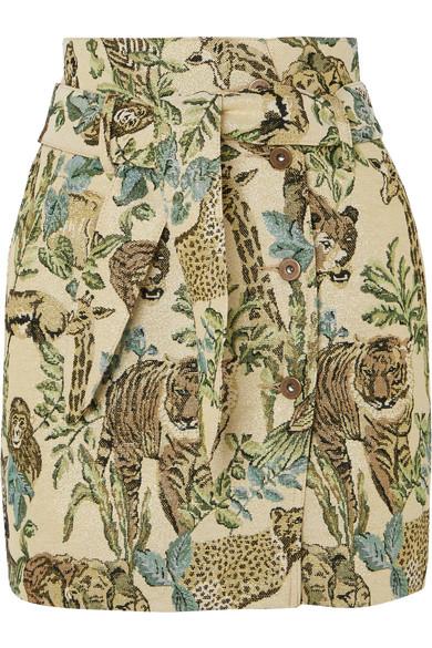 Nanushka + Sedu Belted Metallic Jacquard Mini Skirt