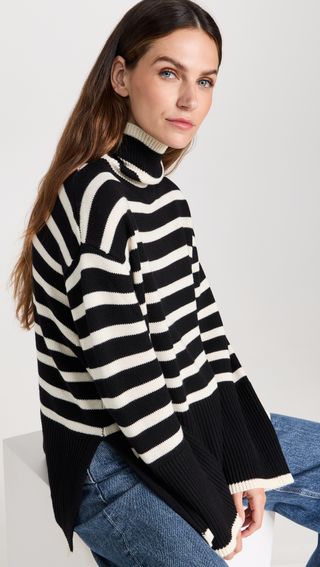 Moon River + Striped Turtle Neck Top