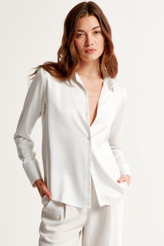 Abercrombie & Fitch + Long-Sleeve Satin Button-Up Shirt