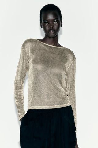 Zara + Mesh Metallic Thread Shirt