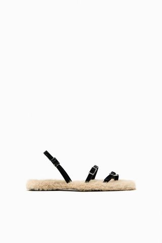 Zara + Flat Faux Fur Sandals