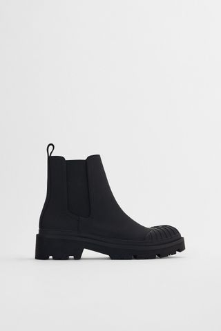 Zara + Low Heeled Treaded Sole Ankle Boots With Elastic Goring