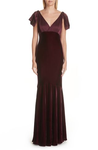 Verdin + Bias Cut Velvet & Silk Trumpet Gown