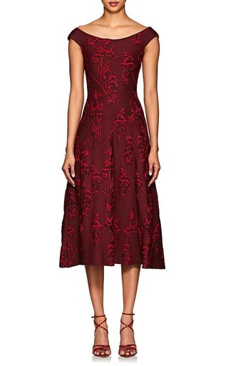 Zac Posen + Floral Jacquard Flared Dress