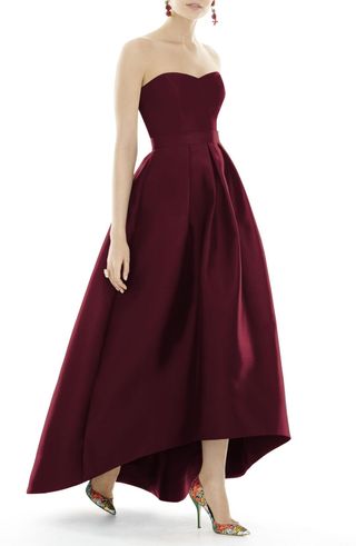 Alfred Sung + Strapless High/Low Sateen Twill Gown