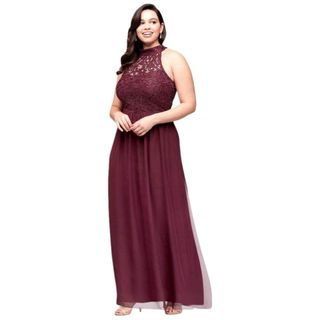 Speechless + High-Neck Chiffon Plus Size Gown with Ladder Back