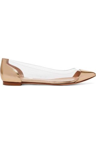 Gianvito Rossi + Metallic Leather and PVC Point-Toe Flats