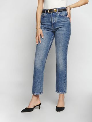 Reformation + Cynthia High Rise Straight Cropped Jeans