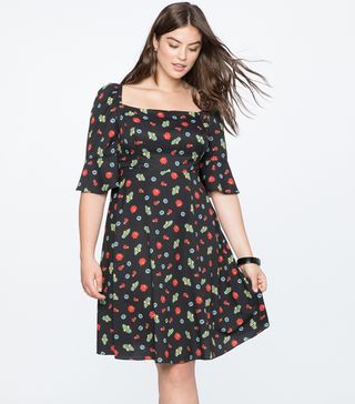 Eloquii + Printed Square Neck Fit and Flare Dress