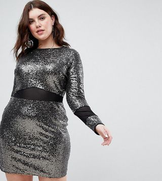 ASOS Curve + All Over Sequin With Mesh Inserts Mini Dress