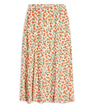 Topshop + Cream Double Split Floral Midi Skirt
