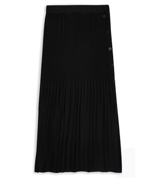 Topshop + Black Pleat Side Button Midi Skirt