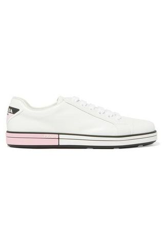 Prada + Logo-Embellished Leather Sneakers