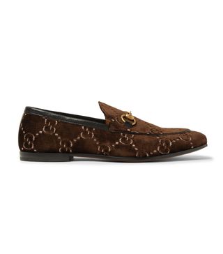Gucci + Horsebit Leather-Trimmed Logo-Embroidered Velvet Loafers