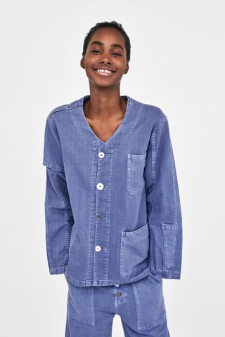 Zara + Denim V-Neck Jacket