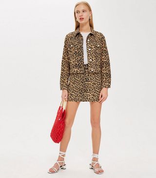 Topshop + Leopard Print Denim Skirt
